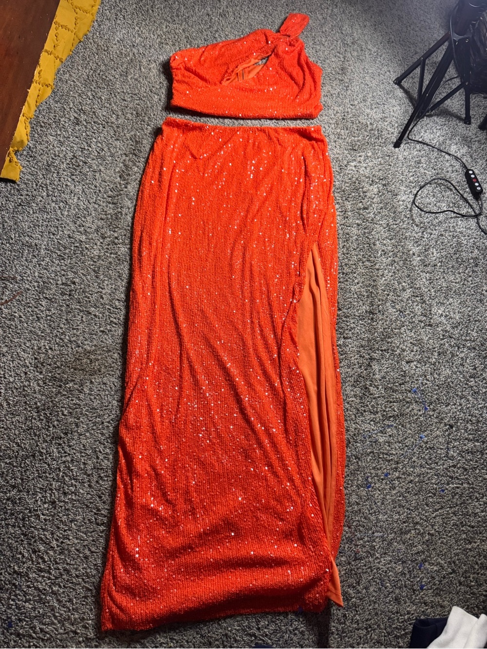 Fashion Nova Orange Sequin Two-Piece Set